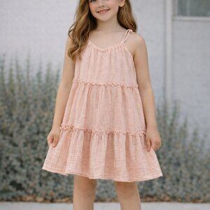 I Love Girlswear Peach Tiered Summer Dress Girls Size 8yrs Boho Cotton Sundress